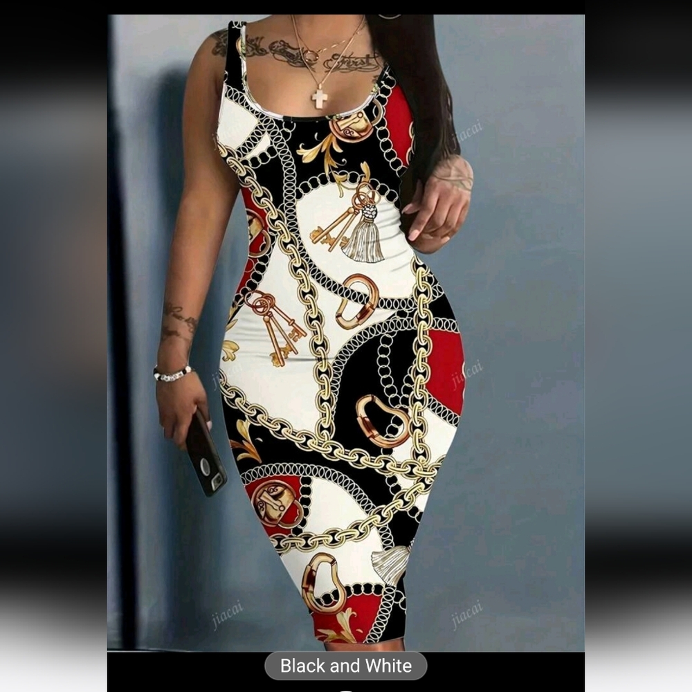 Elegant Chain Print Bodycon Dress